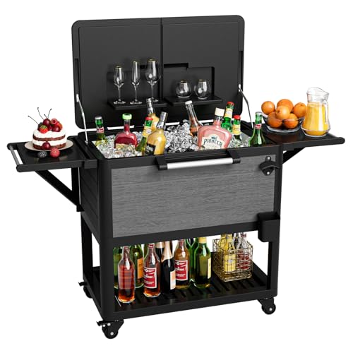 Amopatio grey 104 quart rolling outdoor cooler cart with double-door design