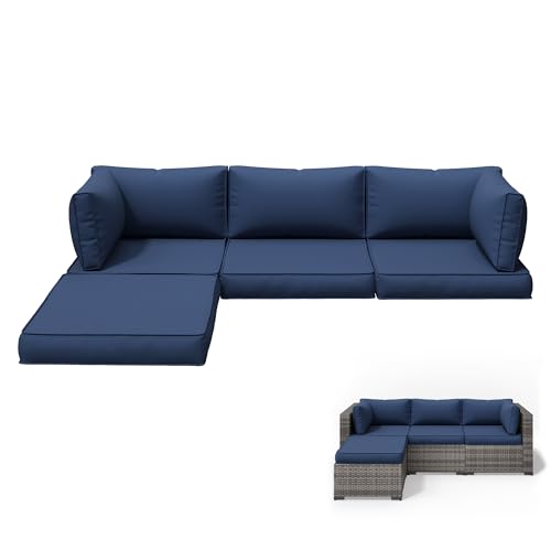 Amopatio navy L-shaped outdoor sectional cushions, 25.6 by 25.6 by 4 inches, 9 piece set