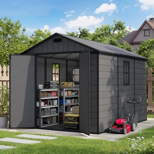 Amopatio dark grey 8 by 10 foot resin outdoor storage shed with sloped roof