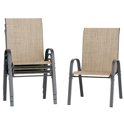 Amopatio brown stackable outdoor dining chairs, set of 4, sling-style textilene seat